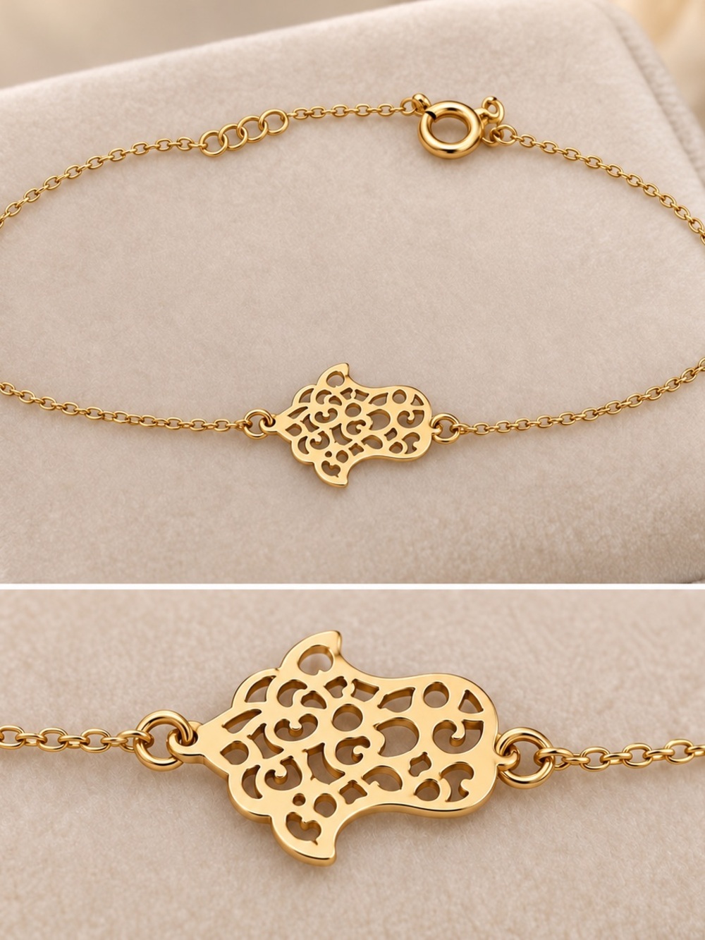Delicate 18K Gold Hamsa Hand Bracelet – Elegant Women's Jewelry